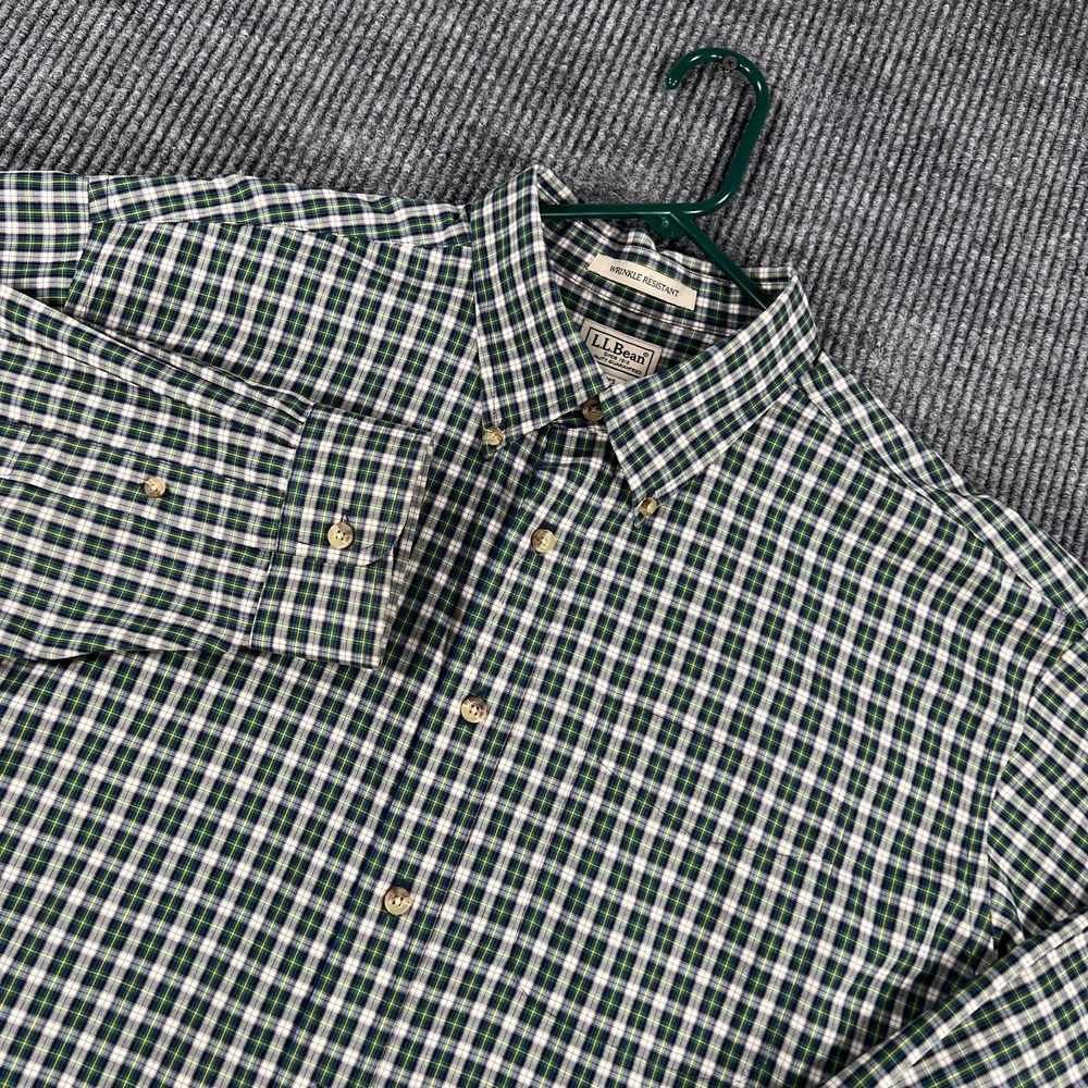 LL Bean Shirt Mens XLT Extra Large Tall Green Plaid Long Sleeve Button Down